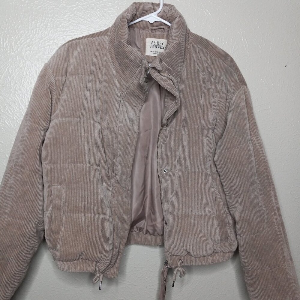 Ashley by 26 International Tan Corduroy Cropped Puffer Jacket Size XL‎